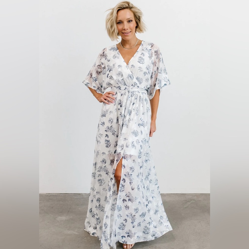 Baltic Born Luca Jacquard Kimono Maxi Dress | Slate Blue - XL